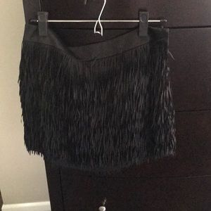 Black mini skirt with fringe